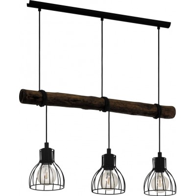 141,95 € Free Shipping | Hanging lamp Eglo Horningtops Extended Shape 110×76 cm. Living room and dining room. Retro and vintage Style. Steel and Wood. Black and natural Color