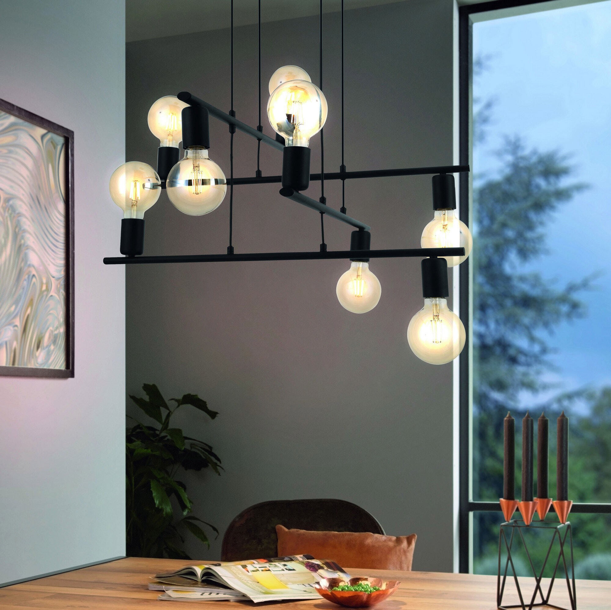 186,95 € Envio grátis | Lustre Eglo Mezzana 110×65 cm. Aço. Cor preto