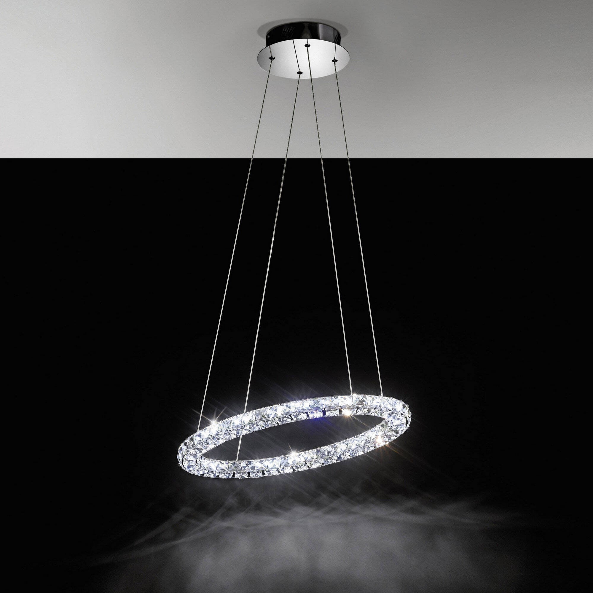 629,95 € Free Shipping | Hanging lamp Eglo Toneria 4000K Neutral light. 150×60 cm. Steel, stainless steel and crystal. Plated chrome and silver Color