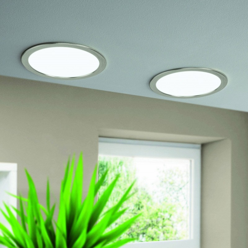 21,95 € Free Shipping | Recessed lighting Eglo Fueva 5 Round Shape Ø 21 cm. Living room, kitchen and bathroom. Sophisticated Style. Steel and plastic. White, nickel and matt nickel Color