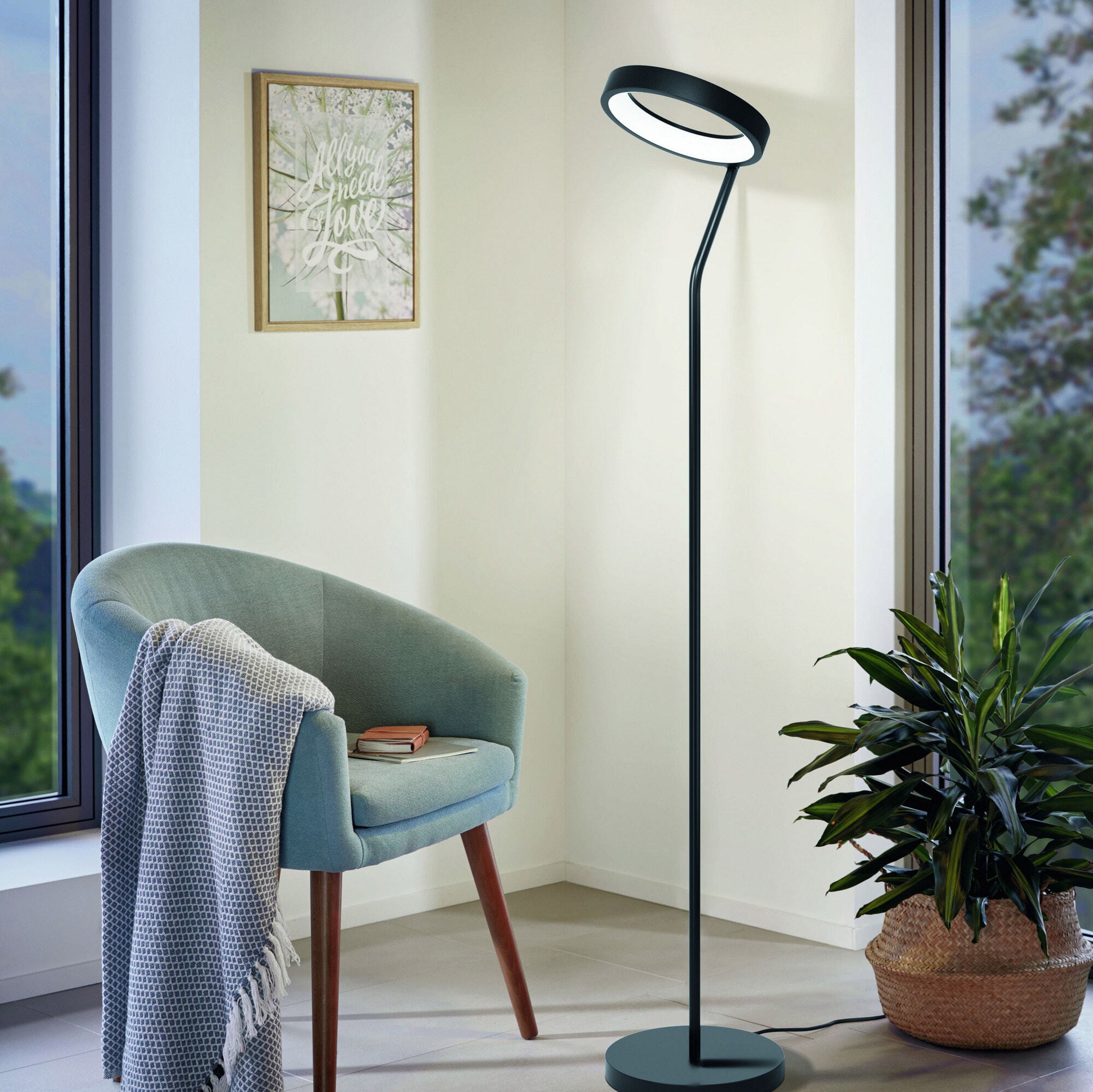 249,95 € Free Shipping | Floor lamp Eglo Marghera C 169×31 cm. Steel and plastic. White and black Color