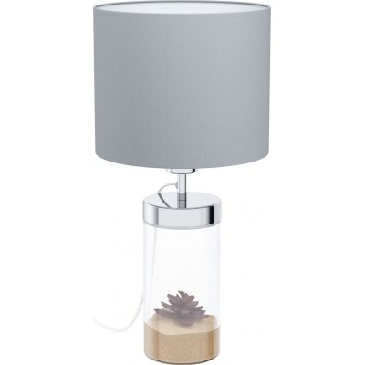 56,95 € Free Shipping | Table lamp Eglo Lidsing Ø 24 cm. Steel, textile and glass. Plated chrome, gray and silver Color