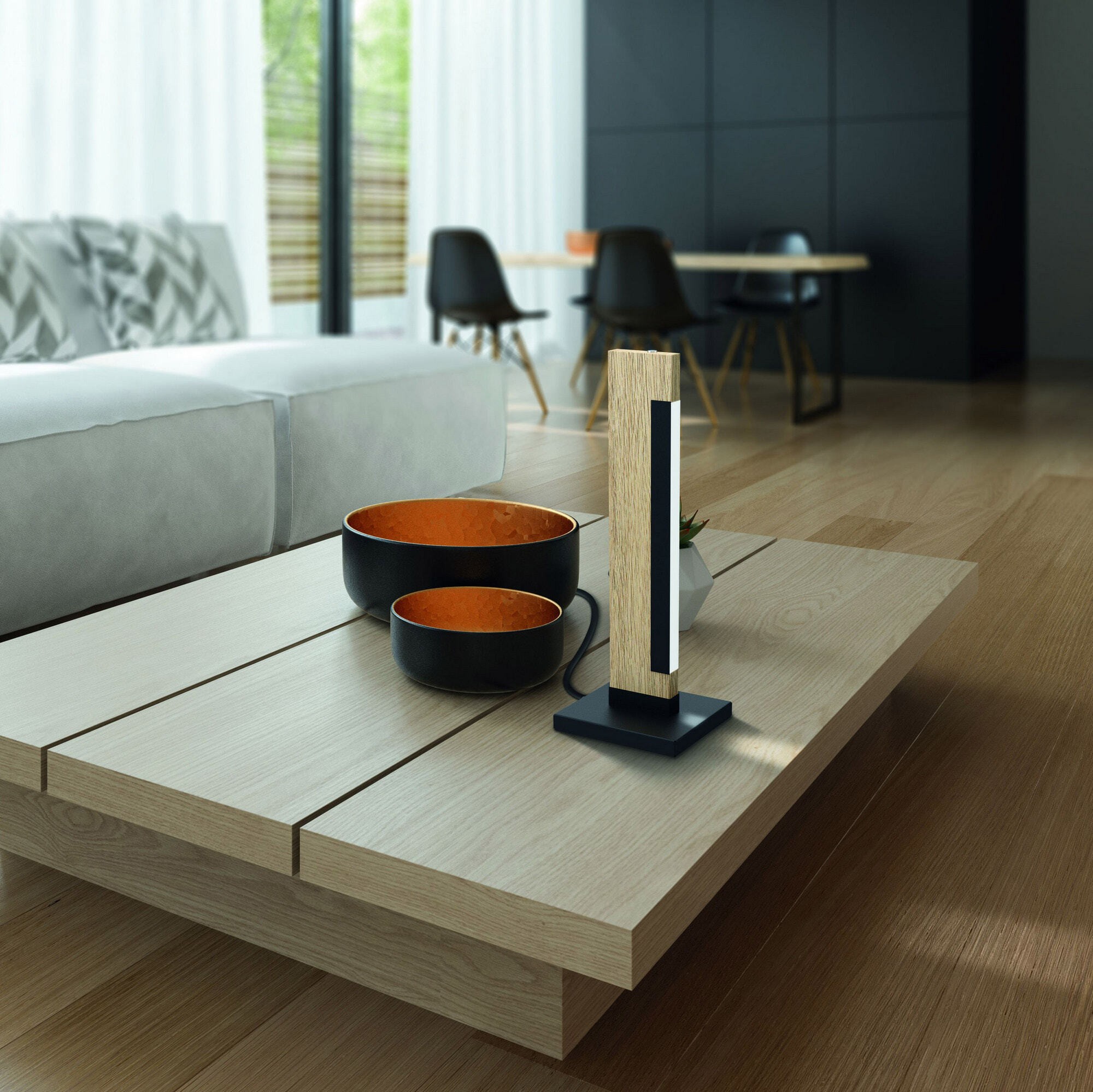107,95 € Envio grátis | Lâmpada de mesa Eglo Camacho 41 cm. Aço, madeira e plástico. Cor branco, castanho e preto