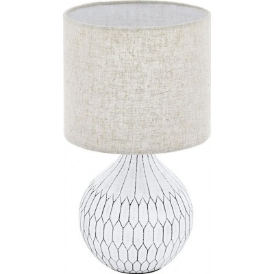 Lâmpada de mesa Eglo Bellariva 3 Ø 20 cm. Cerâmica, Linho e Têxtil. Cor branco e castanho