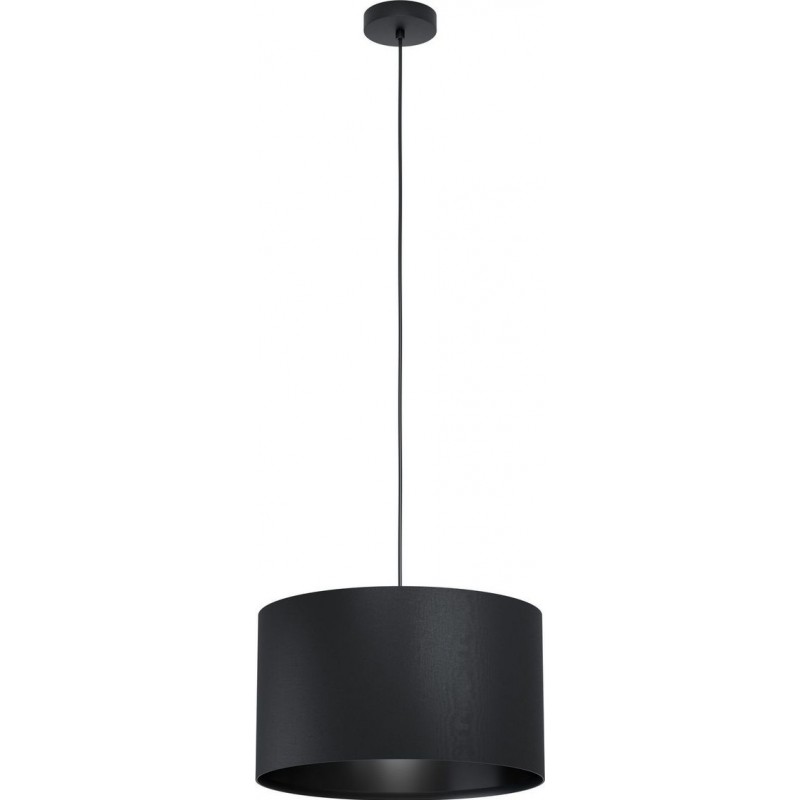 64,95 € Free Shipping | Hanging lamp Eglo Maserlo 1 Cylindrical Shape Ø 38 cm. Living room and dining room. Modern and design Style. Steel and Textile. Black Color