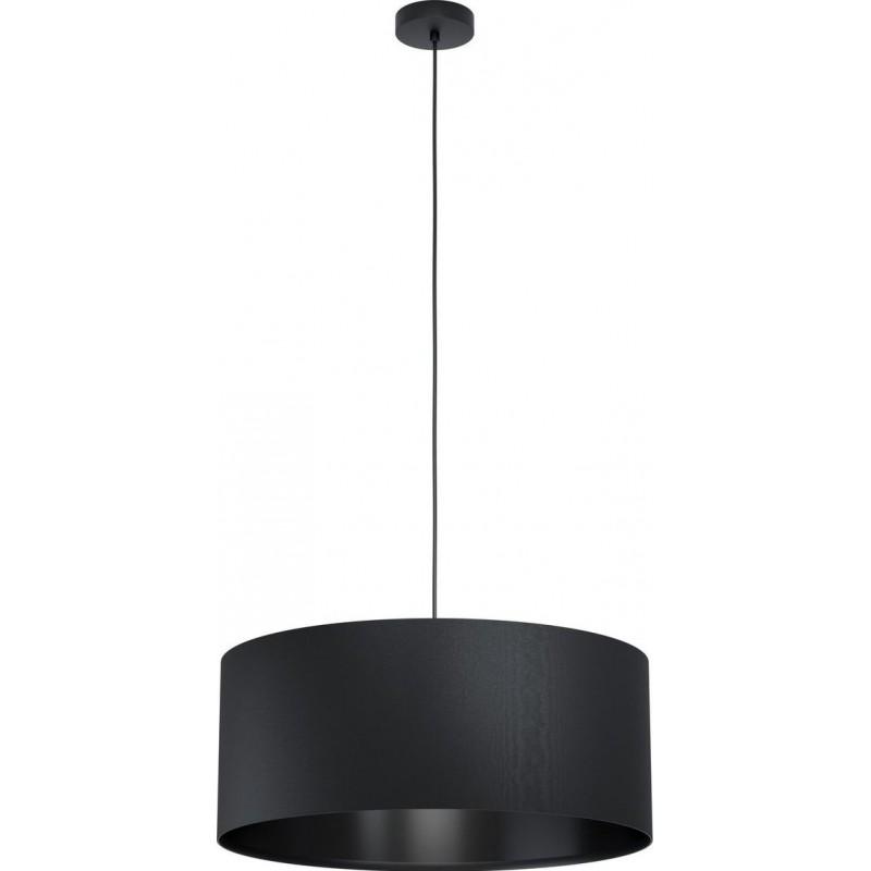 81,95 € Free Shipping | Hanging lamp Eglo Maserlo 1 Cylindrical Shape Ø 53 cm. Living room and dining room. Modern and design Style. Steel and textile. Black Color