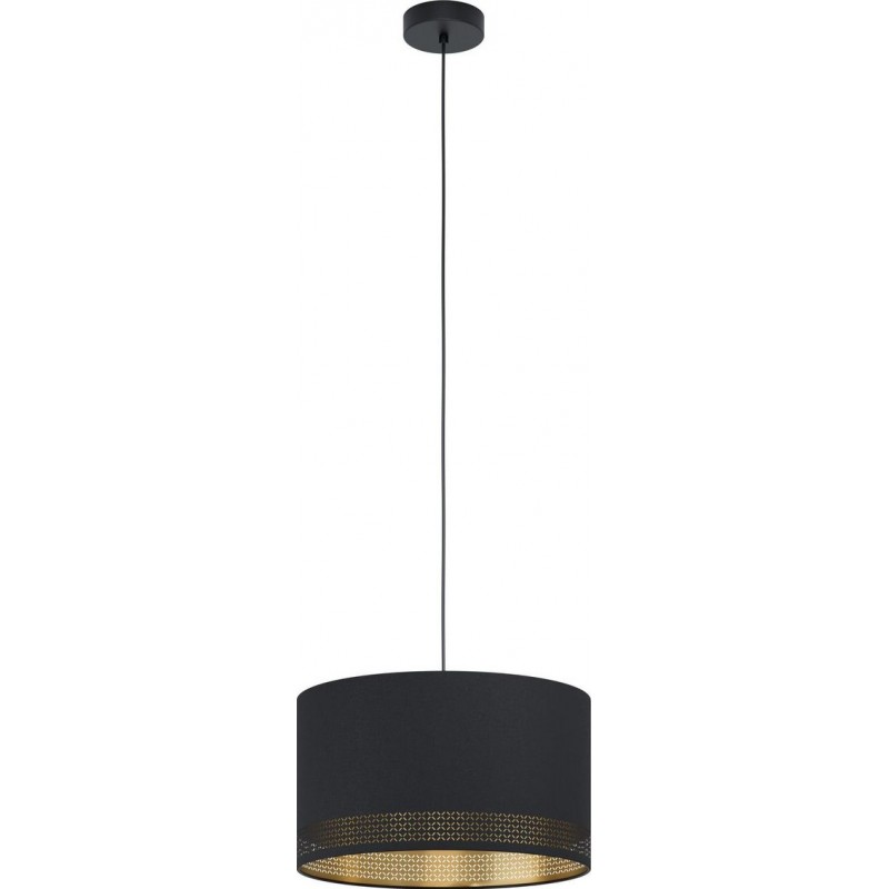 63,95 € Free Shipping | Hanging lamp Eglo Esteperra Cylindrical Shape Ø 38 cm. Living room, kitchen and dining room. Sophisticated and design Style. Steel and textile. Golden and black Color