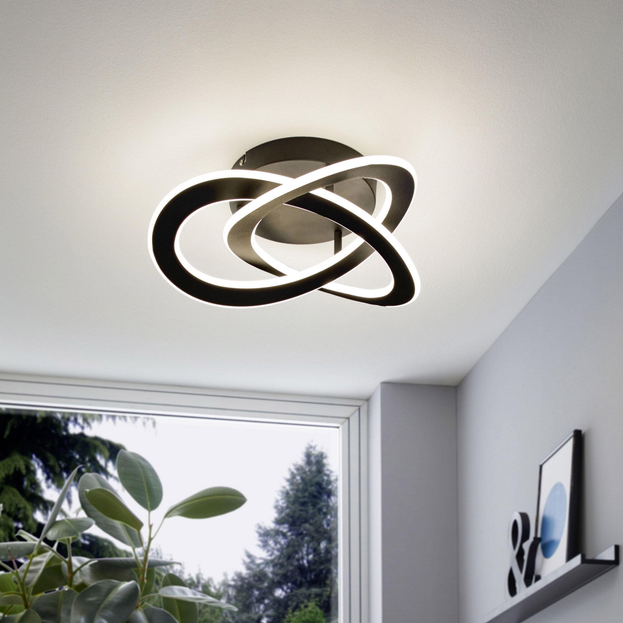 121,95 € Spedizione Gratuita | Lampada da soffitto Eglo Rolimare 42×40 cm. Plafoniera Alluminio e plastica. Colore bianca e nero