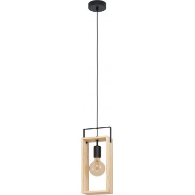39,95 € Free Shipping | Hanging lamp Eglo Famborough Cubic Shape 110×16 cm. Living room and dining room. Retro and vintage Style. Steel and wood. Black and natural Color