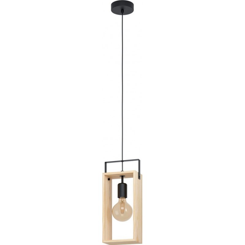 45,95 € Free Shipping | Hanging lamp Eglo Famborough Cubic Shape 110×16 cm. Living room and dining room. Retro and vintage Style. Steel and Wood. Black and natural Color
