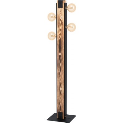 189,95 € Free Shipping | Floor lamp Eglo Layham Extended Shape 128 cm. Living room, dining room and bedroom. Rustic, retro and vintage Style. Steel and wood. Brown and black Color