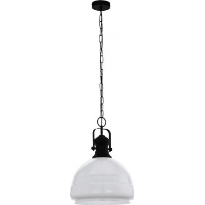 131,95 € Free Shipping | Hanging lamp Eglo Combwich 1 Spherical Shape Ø 38 cm. Living room, dining room and bedroom. Retro and vintage Style. Steel, glass and opal glass. White, bright white and black Color