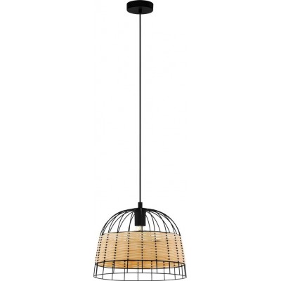 63,95 € Free Shipping | Hanging lamp Eglo Anwick Conical Shape Ø 37 cm. Living room and dining room. Retro and vintage Style. Steel and rattan. Black and natural Color