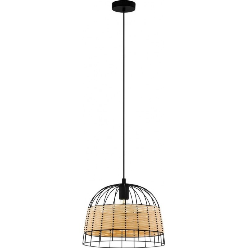 69,95 € Free Shipping | Hanging lamp Eglo Anwick Conical Shape Ø 37 cm. Living room and dining room. Retro and vintage Style. Steel and Rattan. Black and natural Color