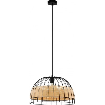 98,95 € Free Shipping | Hanging lamp Eglo Anwick Spherical Shape Ø 50 cm. Living room and dining room. Retro and vintage Style. Steel and rattan. Black and natural Color