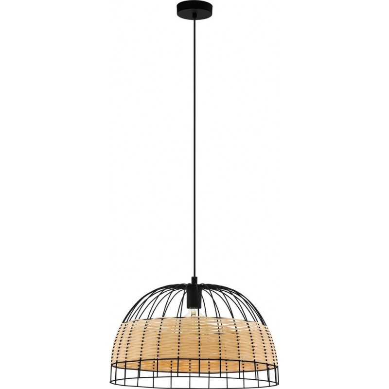 114,95 € Free Shipping | Hanging lamp Eglo Anwick Spherical Shape Ø 50 cm. Living room and dining room. Retro and vintage Style. Steel and Rattan. Black and natural Color