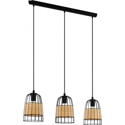 129,95 € Free Shipping | Hanging lamp Eglo Anwick 110×88 cm. Steel and Rattan. Black and natural Color