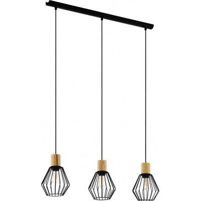 79,95 € Free Shipping | Hanging lamp Eglo Palmorla Extended Shape 110×76 cm. Living room and dining room. Retro and vintage Style. Steel and wood. Brown and black Color