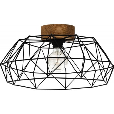 44,95 € Free Shipping | Indoor spotlight Eglo Padstow Cylindrical Shape Ø 45 cm. Ceiling light Living room, dining room and bedroom. Rustic Style. Steel and wood. Black and natural Color
