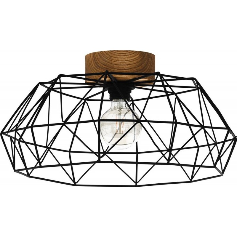 56,95 € Free Shipping | Ceiling lamp Eglo Padstow Cylindrical Shape Ø 45 cm. Ceiling light Living room, dining room and bedroom. Rustic Style. Steel and Wood. Black and natural Color