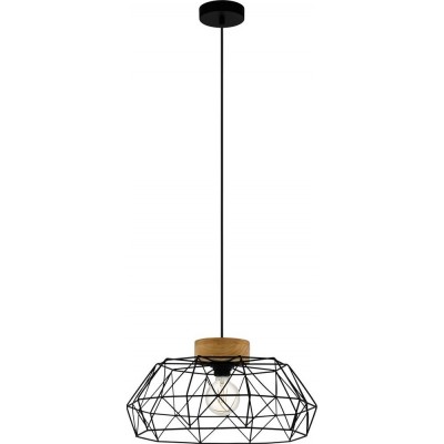 59,95 € Free Shipping | Hanging lamp Eglo Padstow Pyramidal Shape Ø 45 cm. Living room and dining room. Retro and vintage Style. Steel and Wood. Black and natural Color