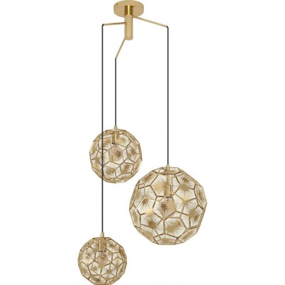629,95 € Free Shipping | Hanging lamp Eglo Stars of Light Skoura Spherical Shape 150×70 cm. Living room and dining room. Retro and vintage Style. Steel. Golden, brass and black Color
