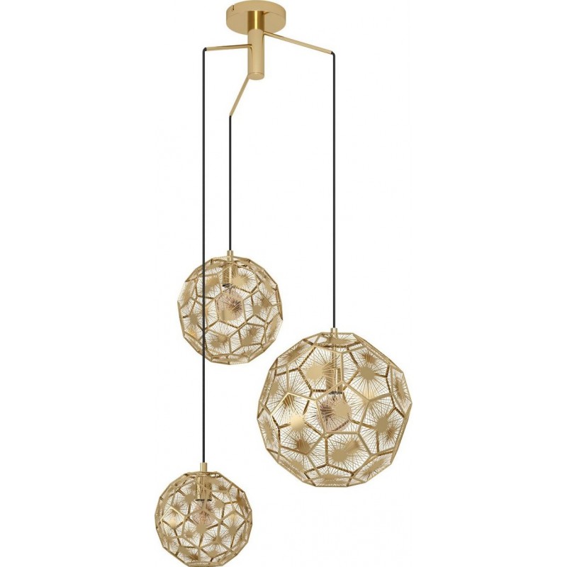 719,95 € Free Shipping | Hanging lamp Eglo Stars of Light Skoura Spherical Shape 150×70 cm. Living room and dining room. Retro and vintage Style. Steel. Golden, brass and black Color