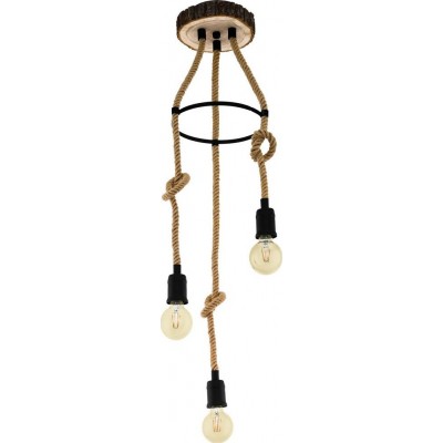 113,95 € Free Shipping | Hanging lamp Eglo Rampside Angular Shape Ø 30 cm. Living room and dining room. Rustic and retro Style. Steel and wood. Black and natural Color