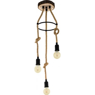 Lâmpada pendurada Eglo Rampside Forma Angular Ø 30 cm. Sala de estar e sala de jantar. Estilo rústico e retro. Aço e Madeira. Cor preto e natural