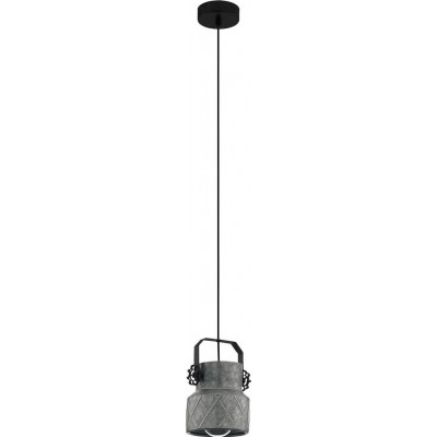51,95 € Free Shipping | Hanging lamp Eglo Hilcott Cylindrical Shape Ø 14 cm. Living room, kitchen and dining room. Retro and design Style. Steel. Black and zinc Color