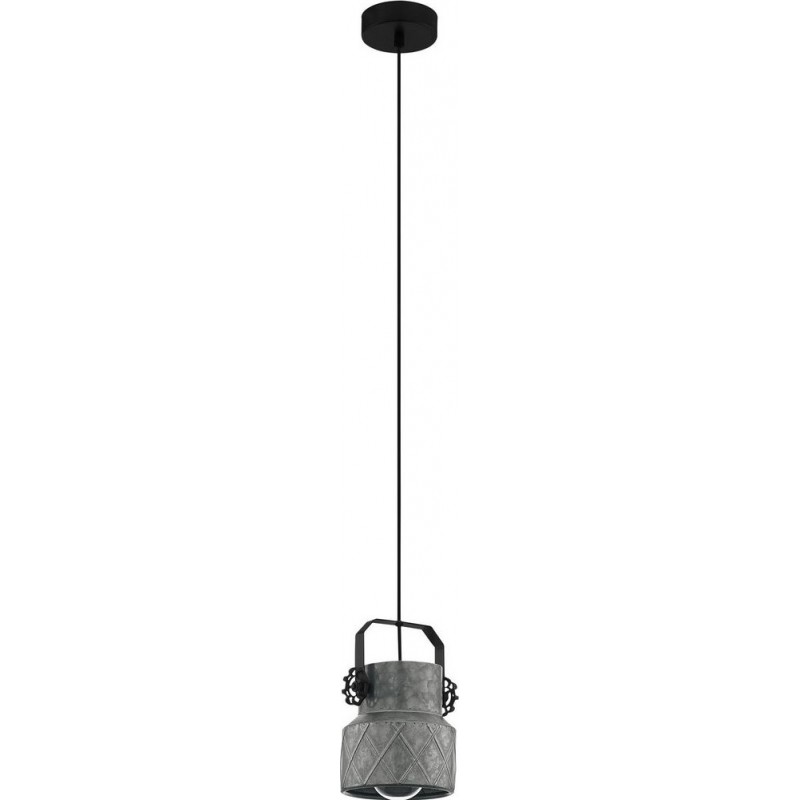 48,95 € Free Shipping | Hanging lamp Eglo Hilcott Cylindrical Shape Ø 14 cm. Living room, kitchen and dining room. Retro and design Style. Steel. Black and zinc Color
