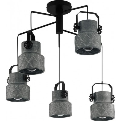 212,95 € Free Shipping | Hanging lamp Eglo Hilcott Cylindrical Shape Ø 68 cm. Living room, kitchen and dining room. Retro and design Style. Steel. Black and zinc Color