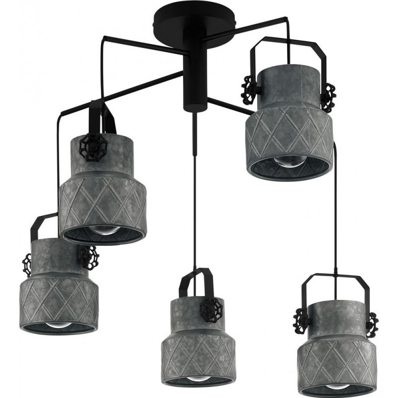 228,95 € Free Shipping | Hanging lamp Eglo Hilcott Cylindrical Shape Ø 68 cm. Living room, kitchen and dining room. Retro and design Style. Steel. Black and zinc Color