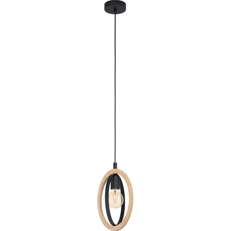 46,95 € Free Shipping | Hanging lamp Eglo Basildon Spherical Shape 110×19 cm. Living room, kitchen and dining room. Design Style. Steel and wood. Brown and black Color