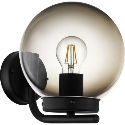 Outdoor wall light Eglo Taverna Spherical Shape 23×20 cm. Lobby, terrace and garden. Modern, sophisticated and design Style. Steel, Galvanized steel and Plastic. Black and transparent black Color