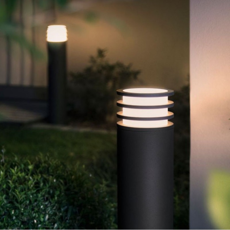 145,95 € Free Shipping | Luminous beacon Philips Lucca 9W 2700K Very warm light. Cylindrical Shape 77×14 cm. Outside post. Direct mains power supply. Smart control with Hue Bridge Terrace and garden. Modern Style