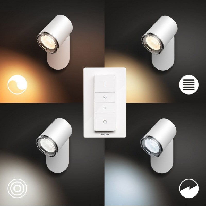 62,95 € Free Shipping | Indoor spotlight Philips Adore 5W Cylindrical Shape 14×12 cm. Includes LED bulb. Bluetooth control with Smartphone Application. Includes wireless switch Lobby, bathroom and showcase. Modern Style