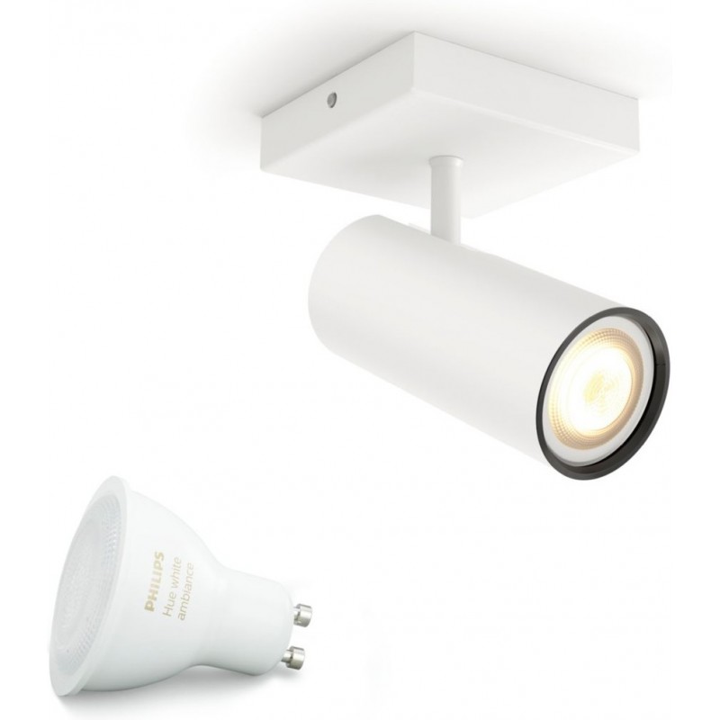 58,95 € Free Shipping | Indoor spotlight Philips Buratto 5W Cylindrical Shape 14×11 cm. Extendable Focus. Smart control with Hue Bridge Lobby and showcase. Modern Style. White Color