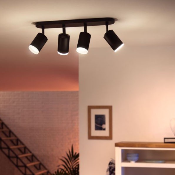304,95 € Envío gratis | Foco para interior Philips Fugato 22W 43×15 cm. Foco cuádruple. Incluye bombillas LED. Control Bluetooth con Aplicación Smartphone o Voz