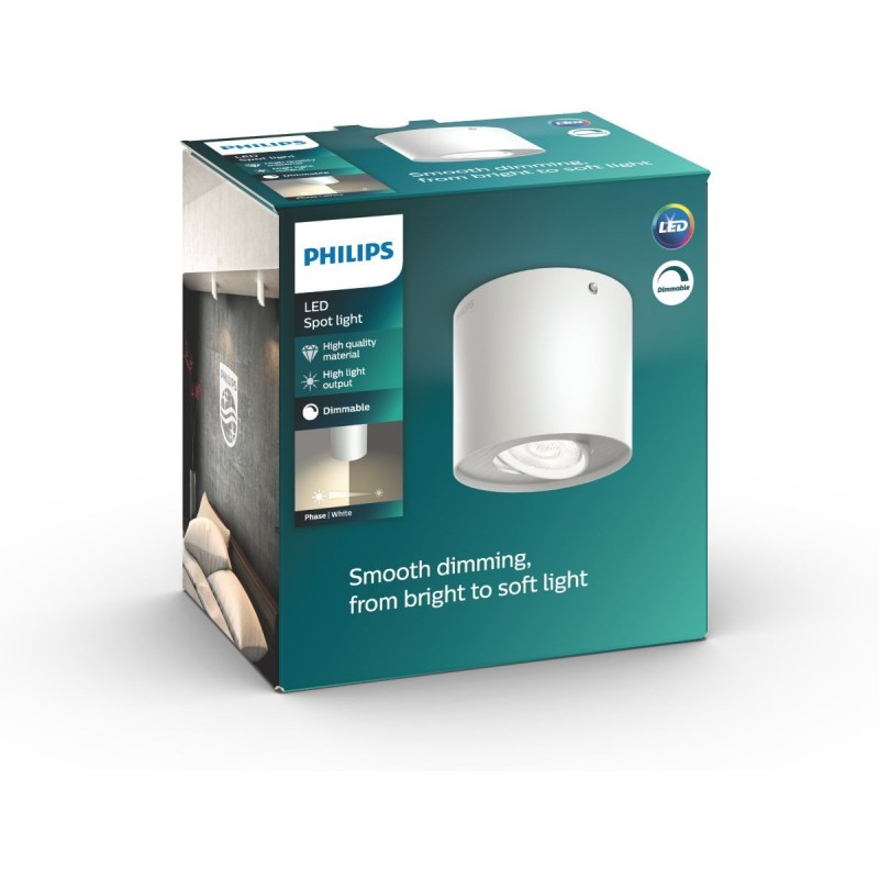 48,95 € Free Shipping | Indoor spotlight Philips Phase 4.5W Cylindrical Shape 10×10 cm. Individual focus. Dimmable Living room and showcase. Modern Style