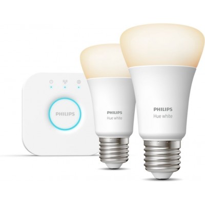Ampoule LED télécommandée Philips Hue White 18W E27 LED 2700K Lumière très chaude. Ø 6 cm. Kit de démarrage. Contrôle Bluetooth avec application Smartphone ou Voice. Pont de Hue inclus