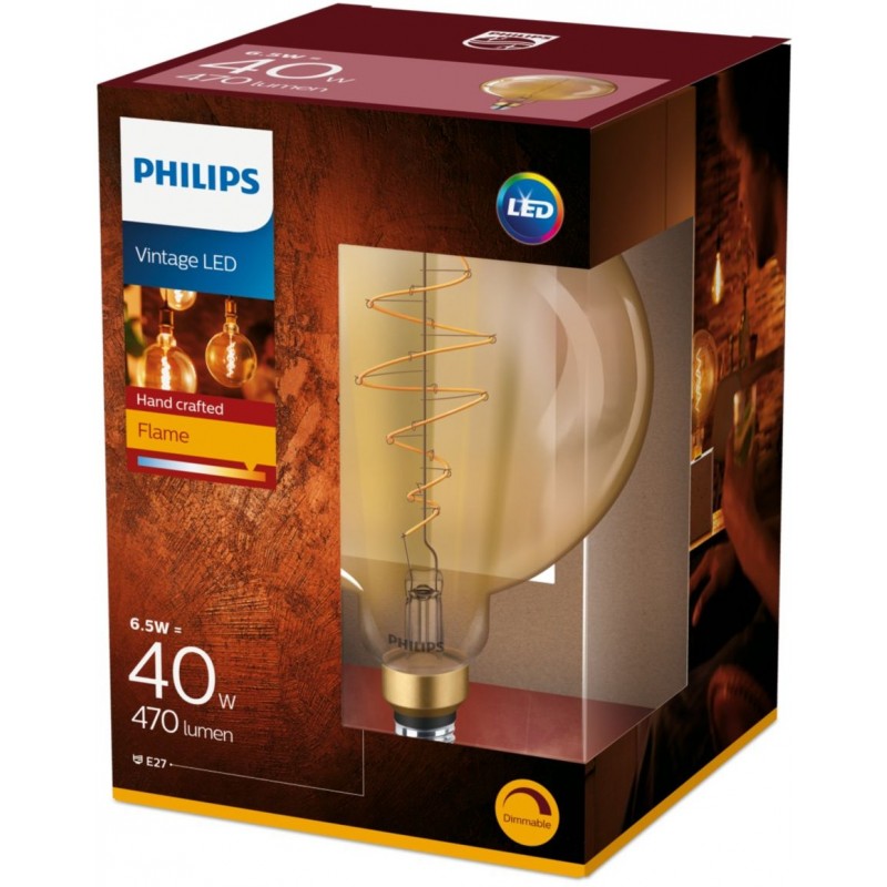 36,95 € Free Shipping | LED light bulb Philips LED Classic 6.5W E27 LED 2000K Very warm light. 29×23 cm. Adjustable Flame LED Rustic Style