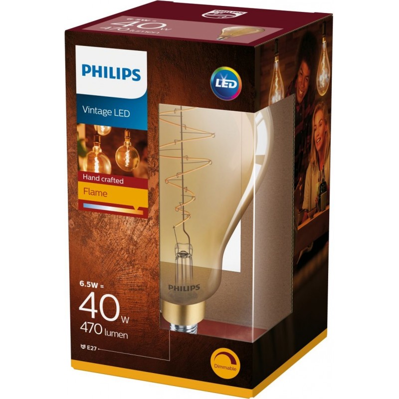 39,95 € Free Shipping | LED light bulb Philips LED Classic 6.5W E27 LED 2000K Very warm light. Ø 16 cm. Adjustable Flame LED Rustic Style