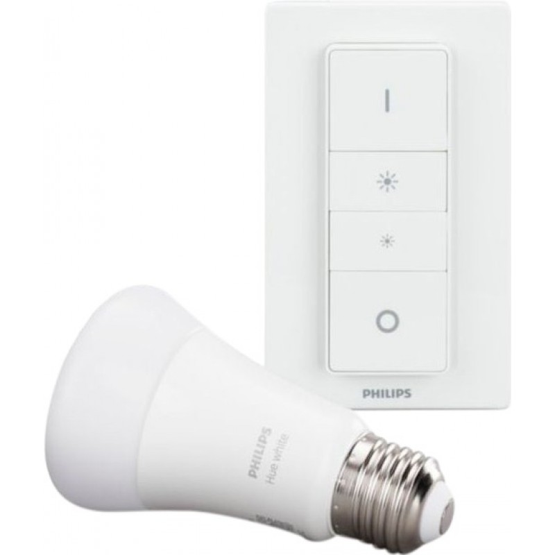 0,95 € Envio grátis | Lâmpada LED controle remoto Philips Hue White Ambiance 8.5W E27 LED Ø 6 cm. Kit de iluminação. Controle inteligente com Hue Bridge