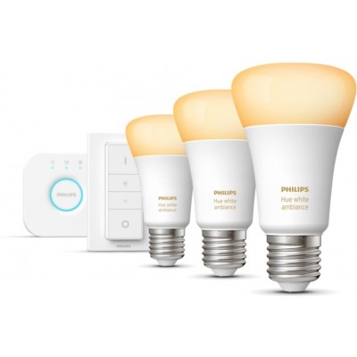 Ampoule LED télécommandée Philips Hue White Ambiance 25.5W E27 LED Ø 6 cm. Kit de démarrage. Contrôle Bluetooth avec application Smartphone ou Voice. Pont de Hue inclus