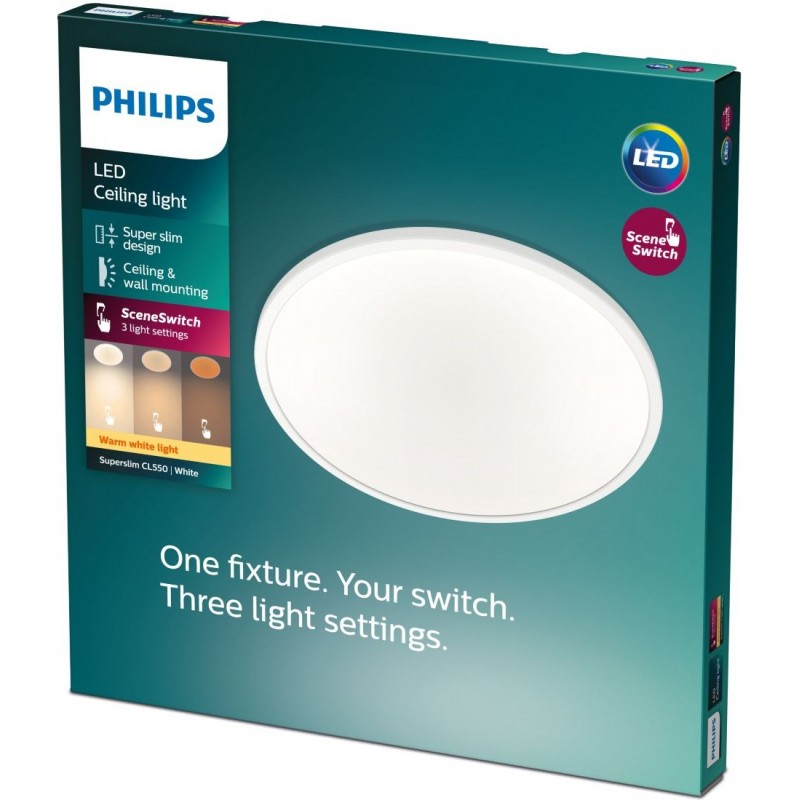 43,95 € Free Shipping | Indoor ceiling light Philips CL550 18W Round Shape Ø 30 cm. Dimmable Kitchen and hall. Modern Style. White Color