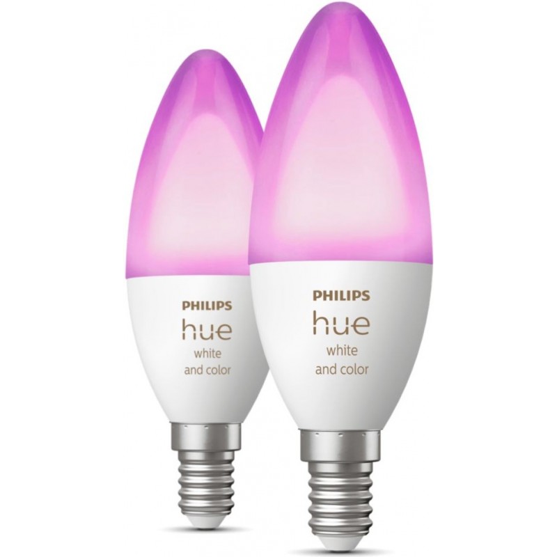 79,95 € 送料無料 | リモコンLED電球 Philips Hue White & Color Ambiance 10.4W E14 LED Ø 3 cm. 統合された白/多色LED。スマートフォンアプリまたは音声によるBluetooth制御