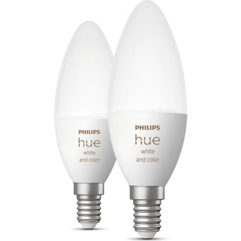 79,95 € Free Shipping | Remote control LED bulb Philips Hue White & Color Ambiance 10.4W E14 LED Ø 3 cm. Integrated White / Multicolor LED. Bluetooth Control with Smartphone App or Voice