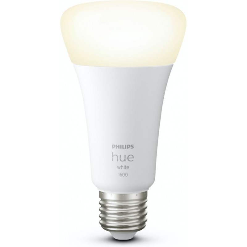 19,95 € 免费送货 | 遥控LED灯泡 Philips Hue White 15.5W E27 LED A67 2700K 非常温暖的光. Ø 6 cm. 白色，强大而明亮的光。使用智能手机应用程序或语音进行蓝牙控制