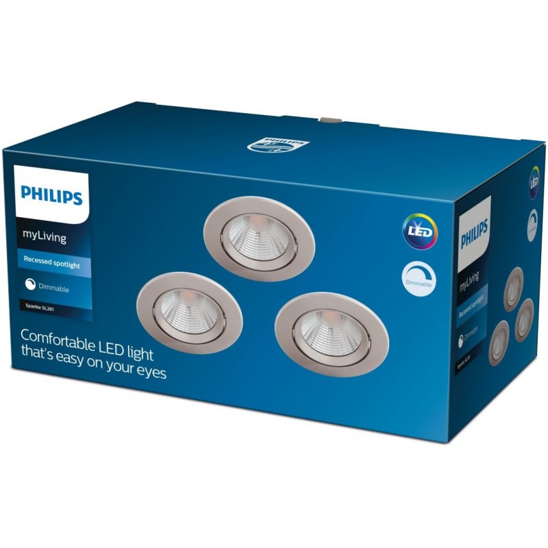 41,95 € Free Shipping | Recessed lighting Philips Sparkle 5.5W Round Shape Ø 8 cm. Dimmable Dining room, bedroom and office. Classic Style. Nickel Color
